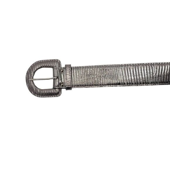 Vintage Metallic Silver Leather Belt M Tooled‎ Animal Striped Futuristic main image 4